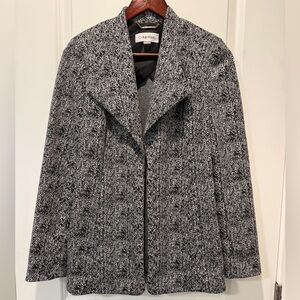 Calvin Klein Black & White Herringbone Open-Front Pea Coat